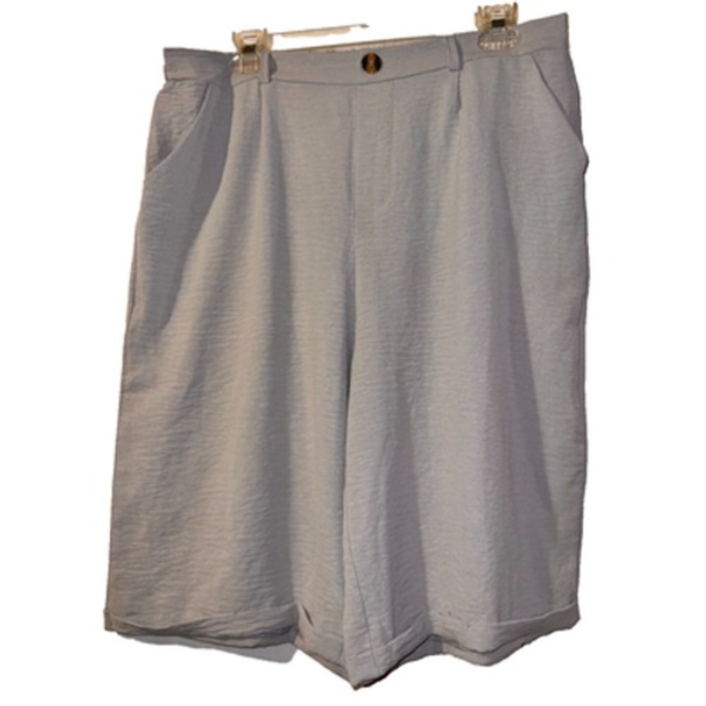 New Pantalon Plus Size XXL Gray Grey Polyester Button/Zip Shorts Casual Office
